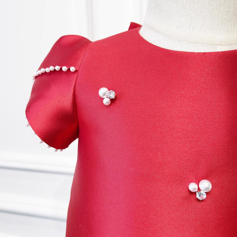 Girls Birthday Dress Red Children Satin Princess Dress