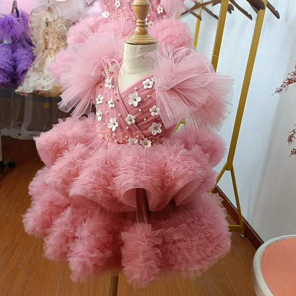 Baby Girls Fluffy Beauty Pageant Dress Toddler Birthday Party Princess Dress