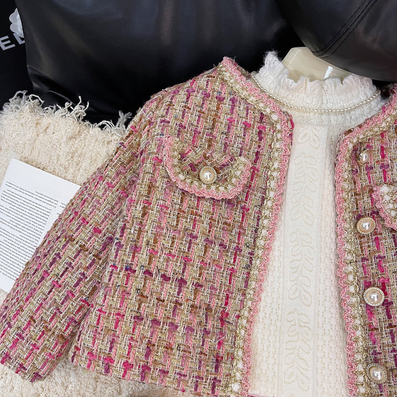 Girls' Winter Plaid Coat and Skirt Two-piece Set