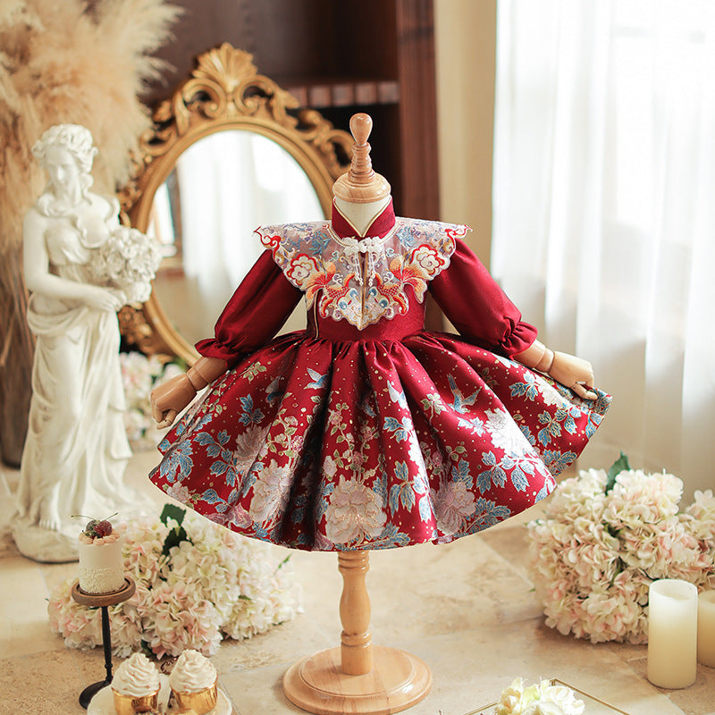 Girls Red Birthday Dress Baby Girl Cheongsam Princess Dress