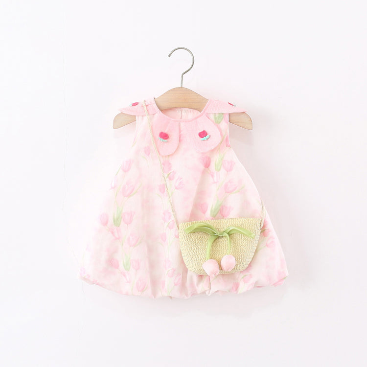 Summer New Girls Tulip Petal Collar Sleeveless Dress