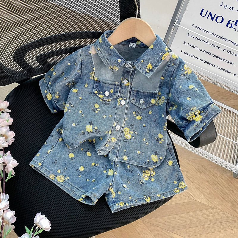 Girls Summer Suit Denim Print Suit