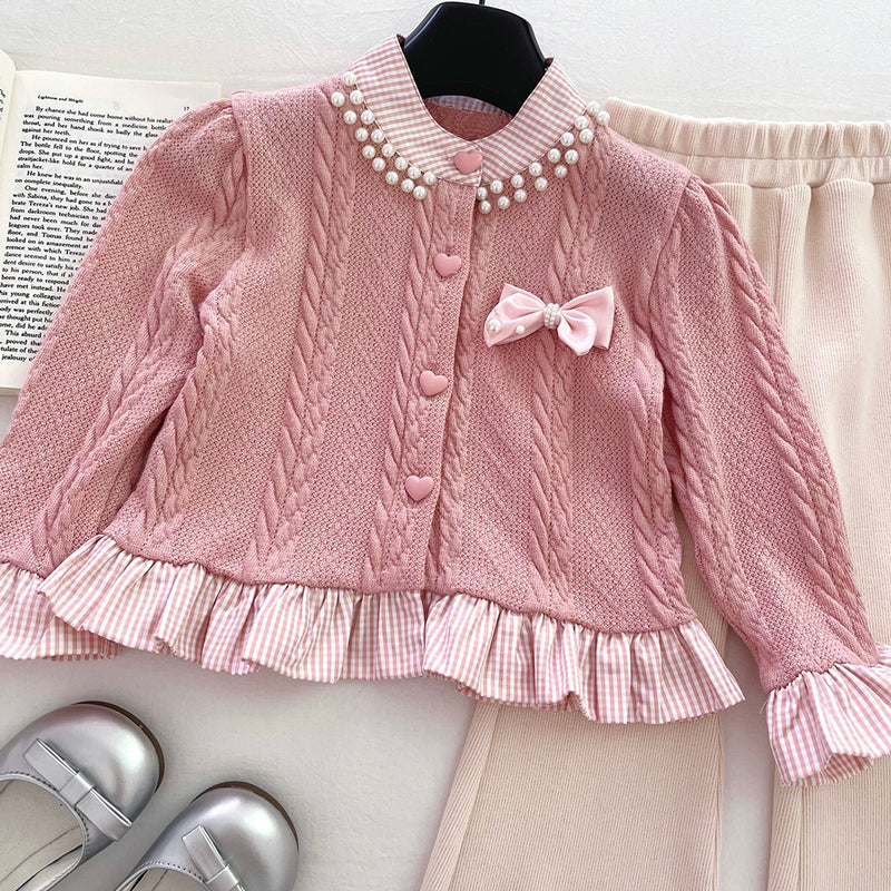 Girls' Knitted Sweater and Flared Trousers Two-piece Suit