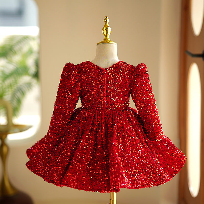 Cute Red Baby Girl Sequins Christmas Dress Toddler Birthday Princess Dress