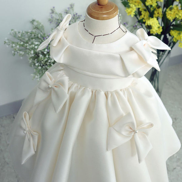 Sweet Baby Girls White Bow First Communion Dresses Toddler Prom Dress