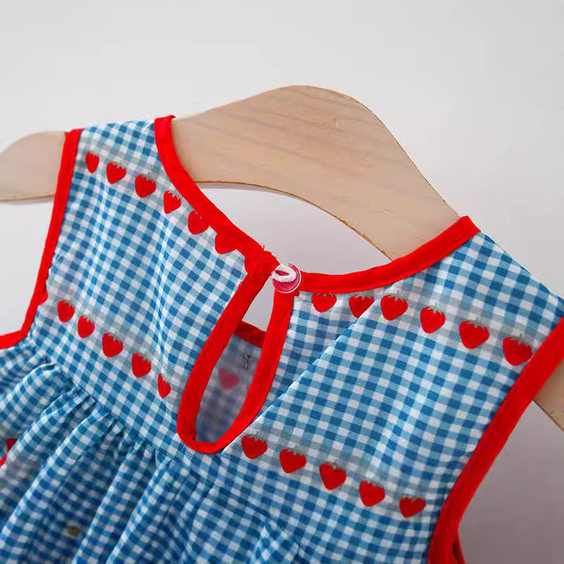 Summer Girls Cherry Plaid Sleeveless Dress