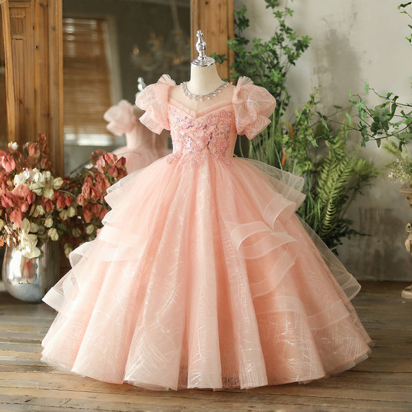 Pink Girls Prom Dress Girls Birthday Princess Dress Children Party Dress