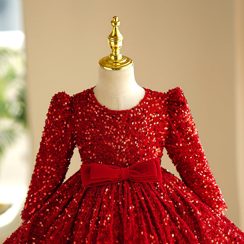 Cute Red Baby Girl Sequins Christmas Dress Toddler Birthday Princess Dress