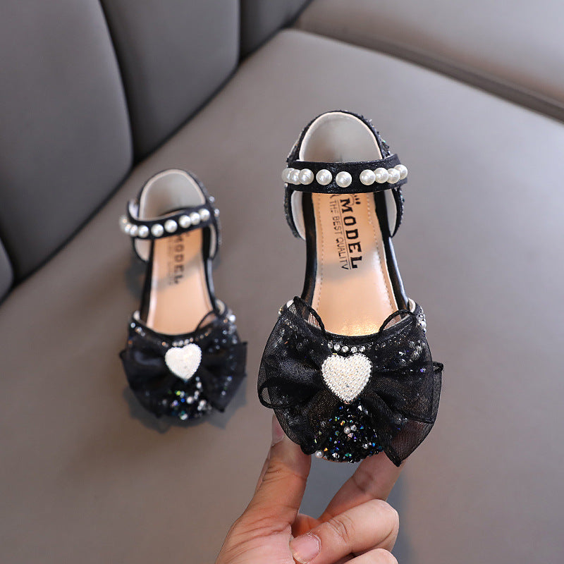 Girls Cute Pearl Princess Leather Shoes