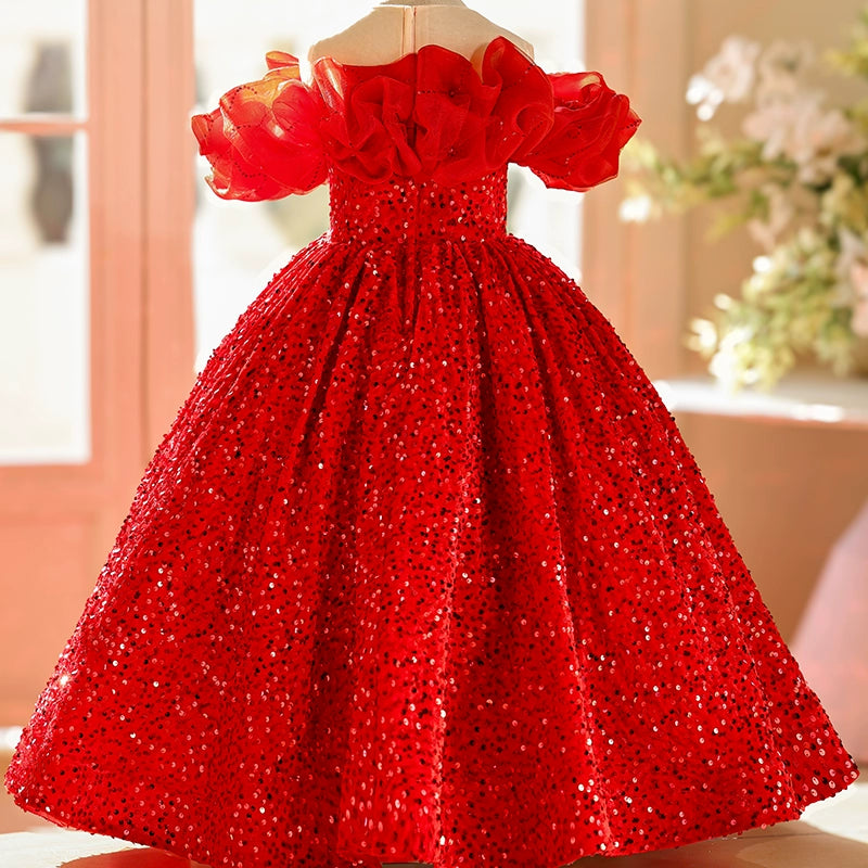 Girls Birthday Dress Children's Red Princess Dress Flower Girl Wedding Dress