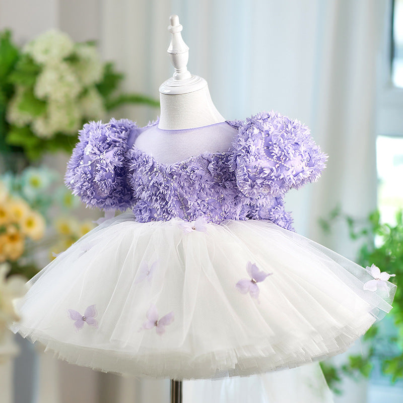 Purple Girls Party Dress Baby Birthday Puffy Princess Dress
