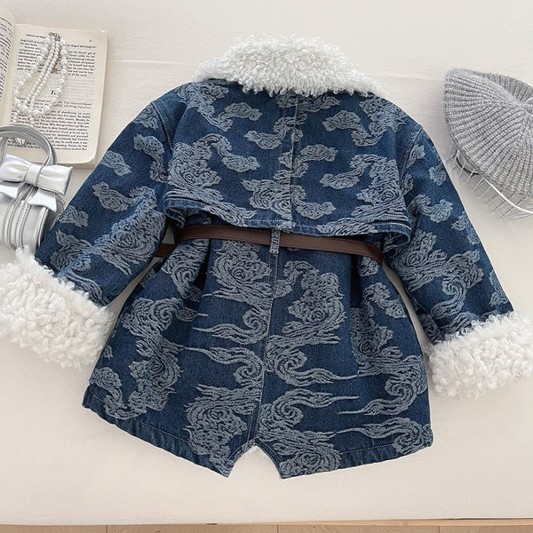 New Girls' Winter Lamb Wool Slim-fit Denim Dress