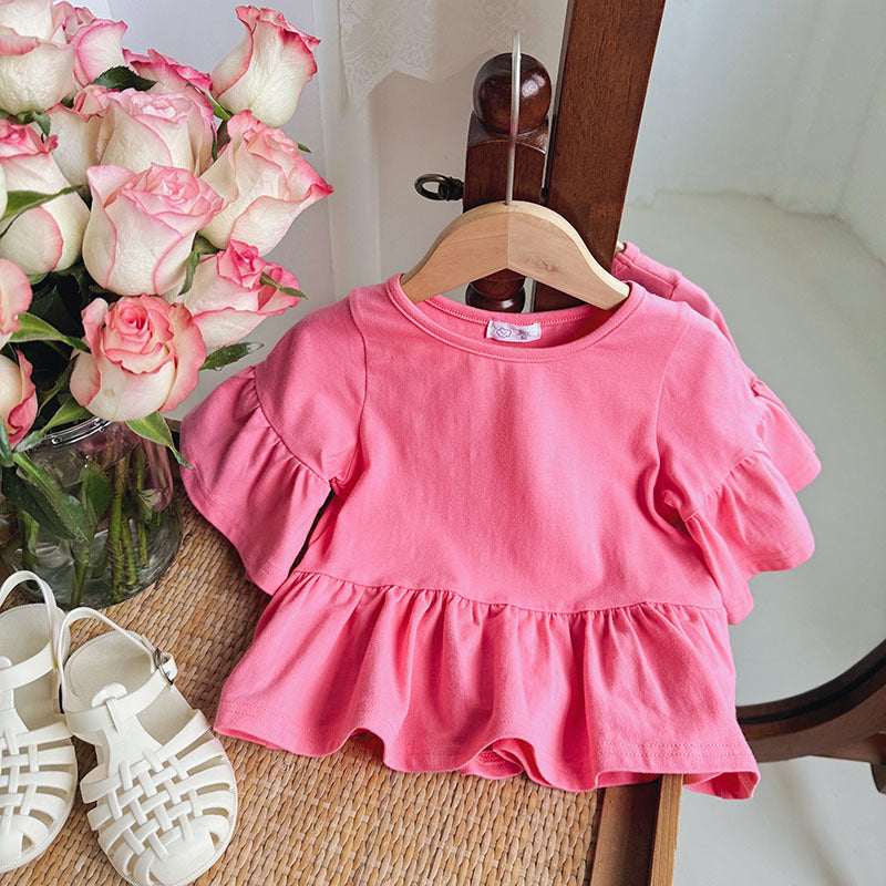Girls Flying Sleeve Ruffled Babydoll Shirt