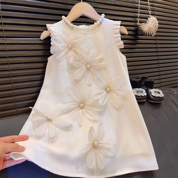 Girls Summer Sleeveless 3D Flower Princess Dress