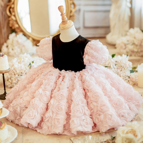 Elegant Baby Pink Puff Birthday Princess Dress Toddler Flower Girl Dresses
