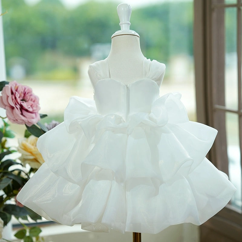 White Girls Puffy Dress Girls Birthday Party Princess Dress