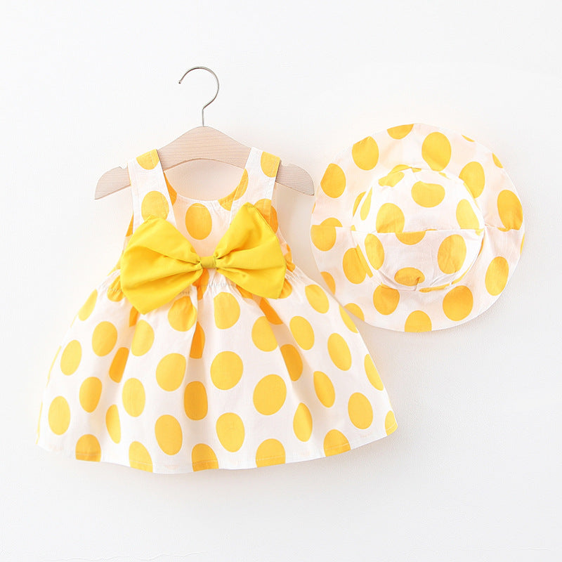 Summer Girls Polka Dot Dress Baby Hat Suspender Dress