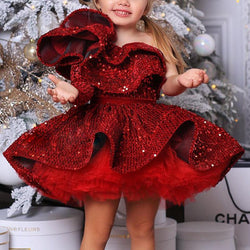 Girl Party Dress Toddler Birthday  Sequin Fluffy Girl Pageant Ball Gowns Dresses
