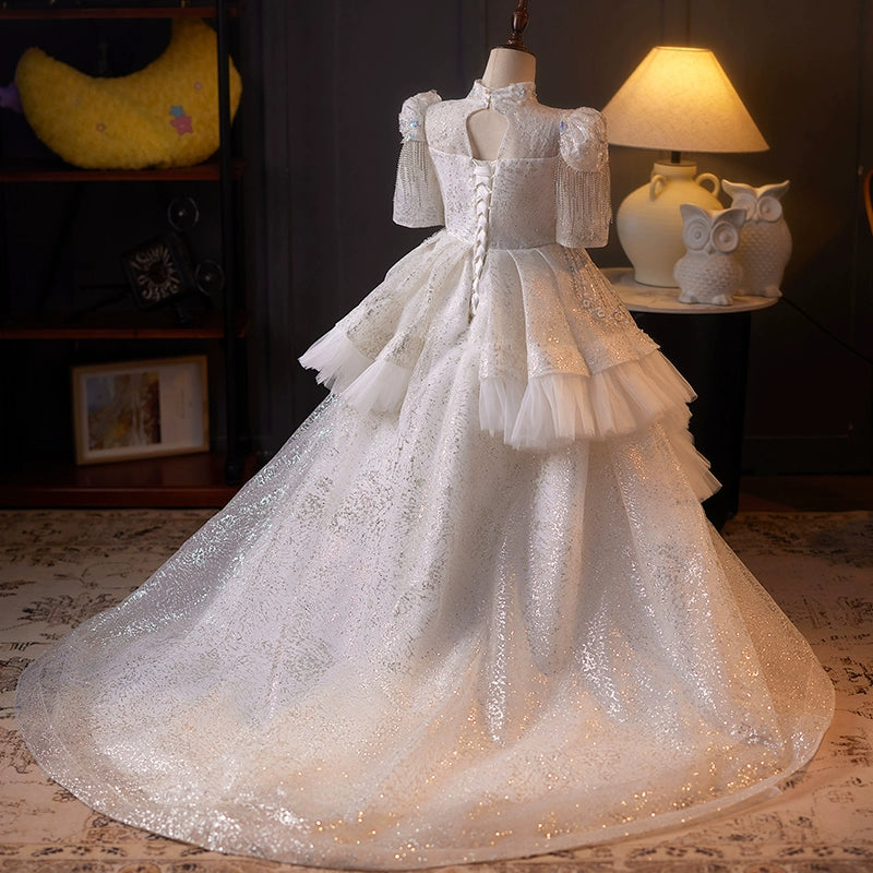 Girls White Birthday Dress Children's Prom Princess Dress