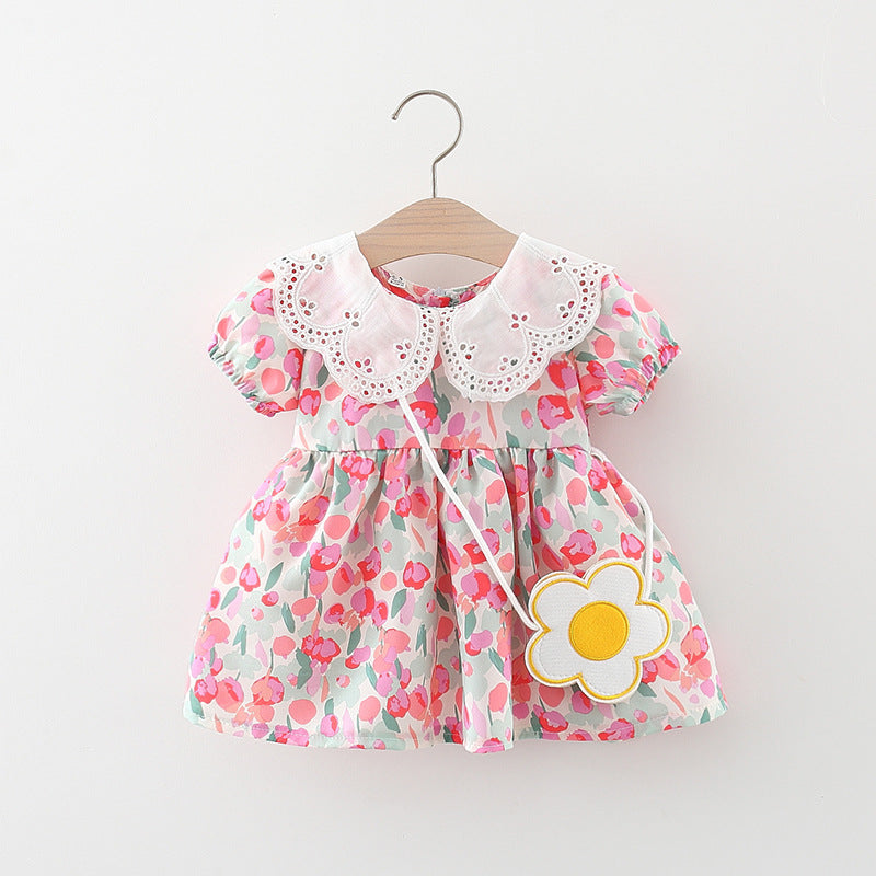 Baby Girl Floral-print Doll-neck Cutout Dress