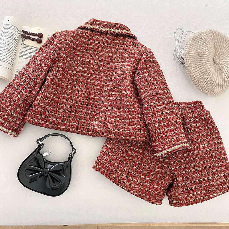 New Winter Girls' Quilted Tweed Two-piece Set