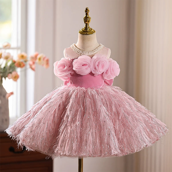 Girls Holy Communion Princess Dress Flower Girl Wedding Pink Dress
