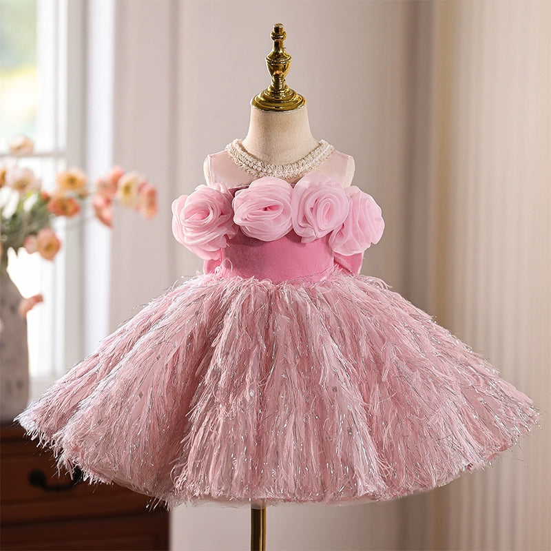 Girls Holy Communion Princess Dress Flower Girl Wedding Pink Dress
