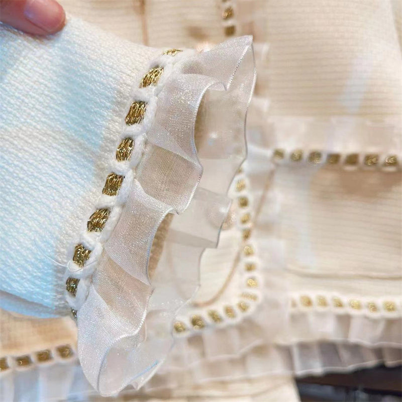 Girls' Mesh Spliced Jacket and Pleated Skirt Two-Piece Set