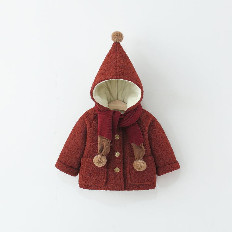 Girls' Winter Solid Color Hooded Coat
