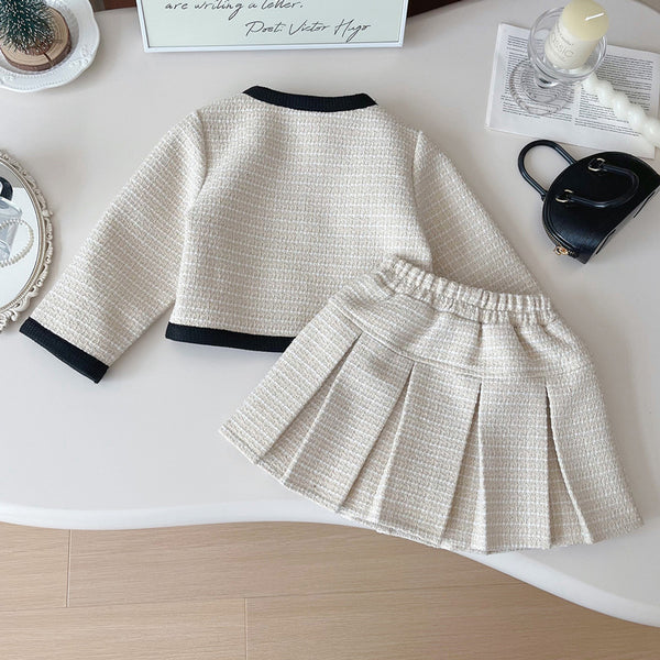 Girls' Autumn New Apricot Jacket and Skirt Two-piece Set