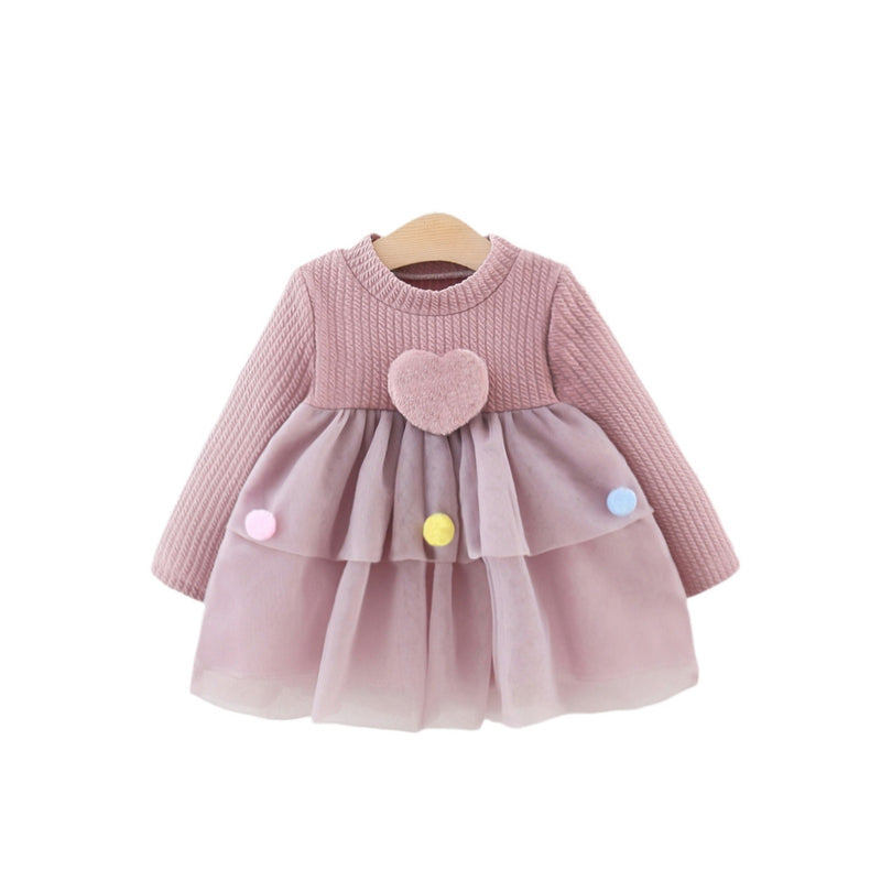Girls' Long-sleeved Love Ball Puffy Tulle Princess Dress