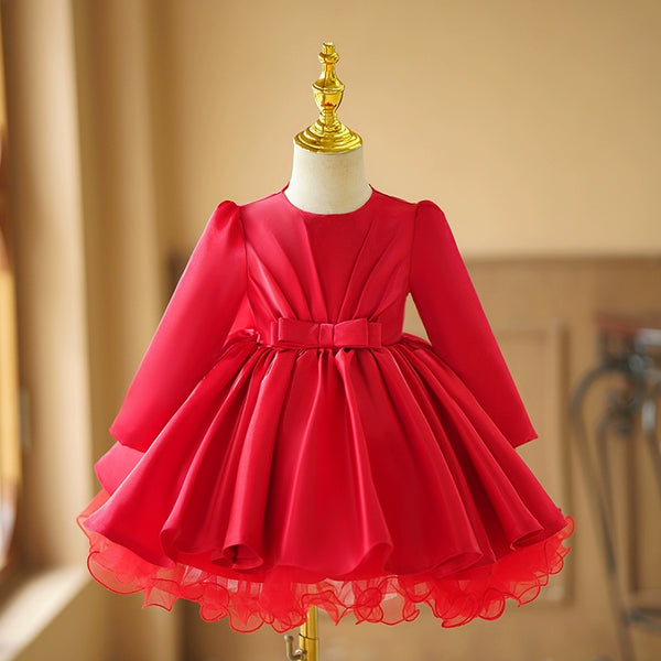 Cute Baby Girl Winter Puffy Dress Toddler Birthday Red Christmas Princess Dress