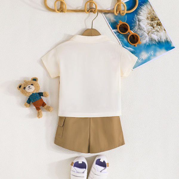 Summer New Baby Cartoon Animal Square Collar Top Shorts Two-piece Set