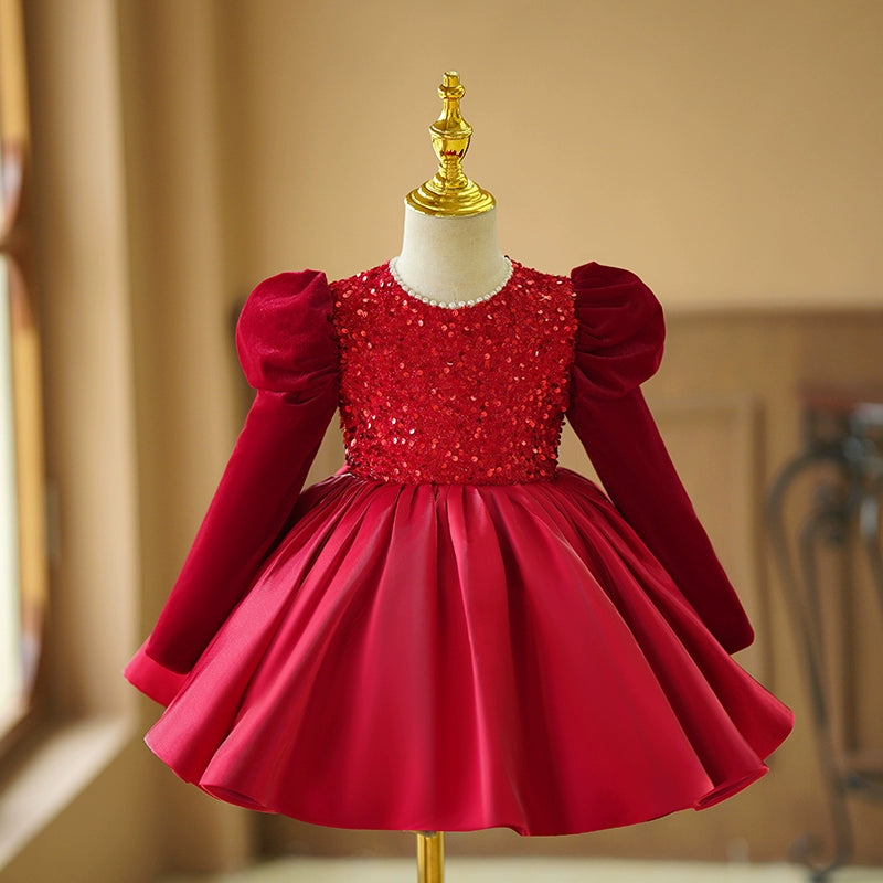 christmas dress 2t Cute Baby Girl Christmas Dress Toddler Birthday Princess Dress, Wine red / 4-5 Years (120cm)