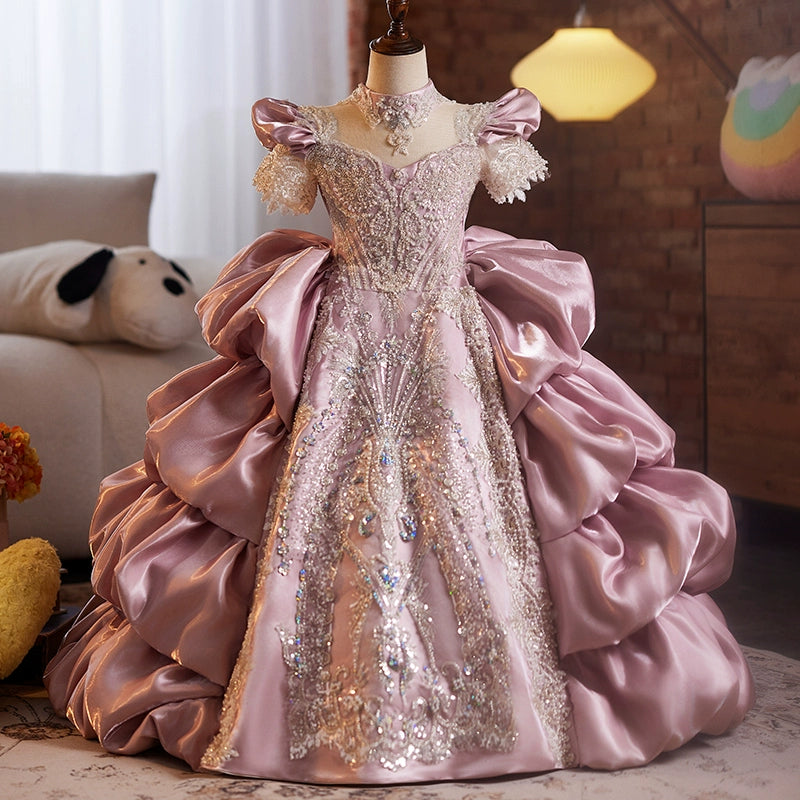 Girls Pink Sequin Dress Flower Girl Wedding Dress Puffy Dress marryshe Girls Pink Sequin Dress Flower Girl Wedding Dress Puffy Dress marryshe