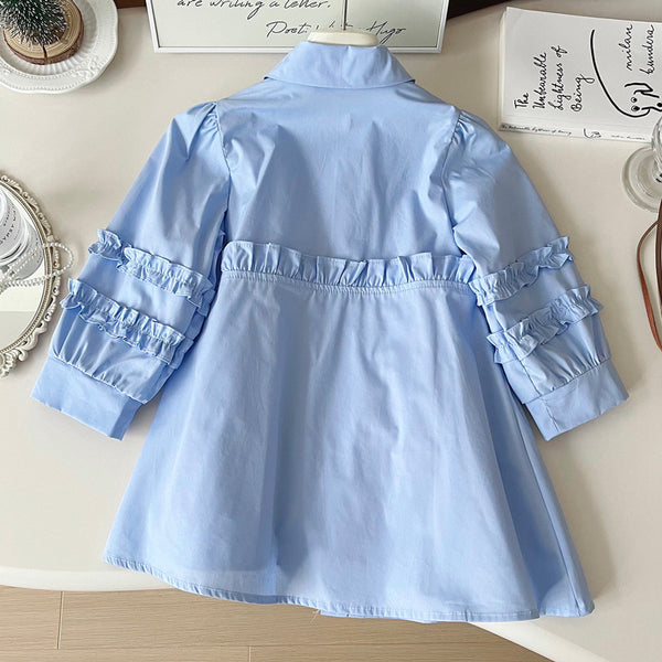 Girls' Sunflower Irregular Long-sleeved Shirt Dress