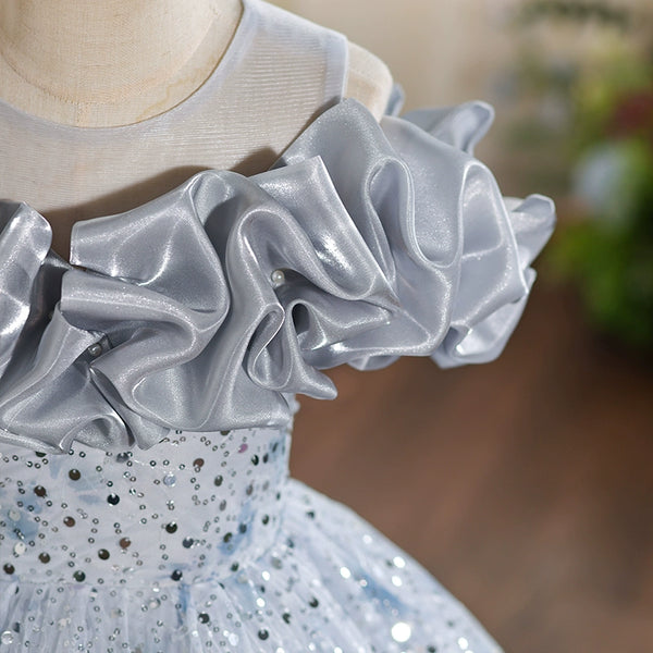 Girls Birthday Gray Dress Flower Girl Wedding Princess Dress Girl Party Prom Dress