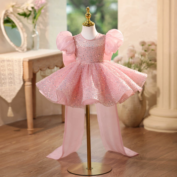 Children's Sequined Dress Flower Girl Wedding Puff Sleeve Dress Girl Birthday Princess Dress