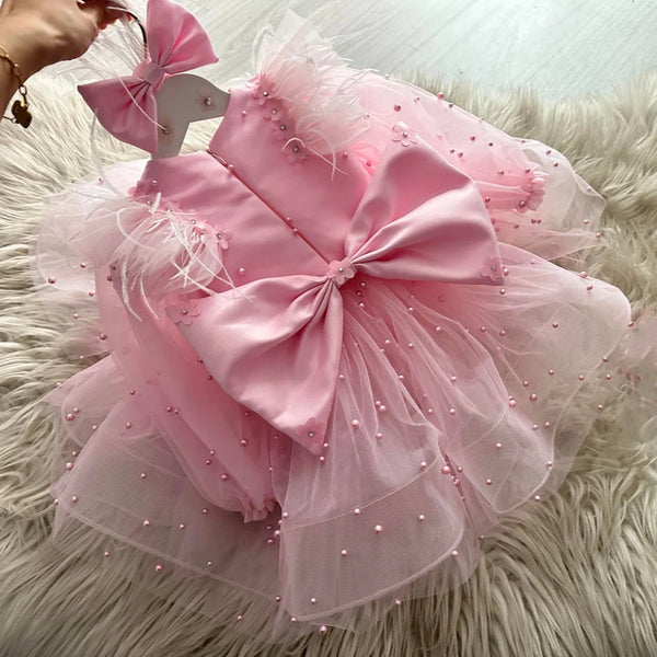 Girls Birthday Princess Dress Children Bow Puffy Dress