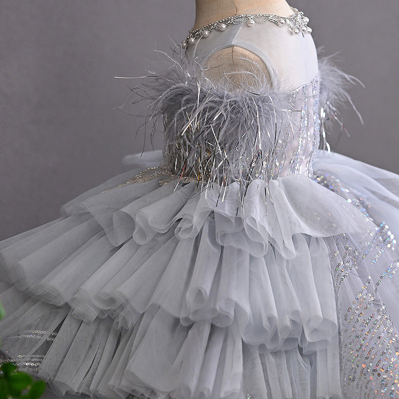 Girls Gray Party Dress Girls Birthday Cute Princess Dress