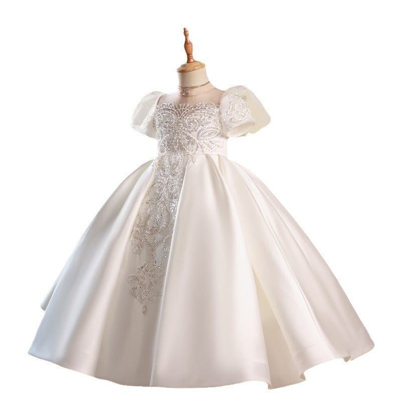 Elegant Baby Broken White Pattern Puff Sleeve Prom Dress Toddler Girls Formal Dress
