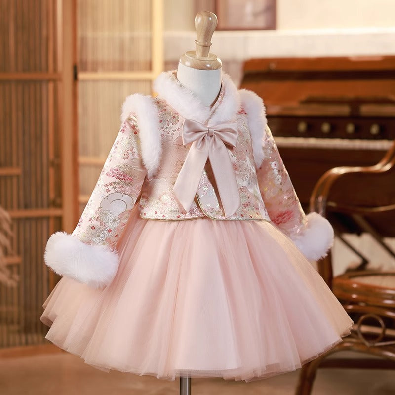 Cute Children's New Year's Greeting Princess Dress Girl's Winter Birthday Dress