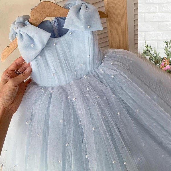 Baby Girl  Beauty Pageant Bead Mesh Dress Toddler Birthday First Communion Princess Dress