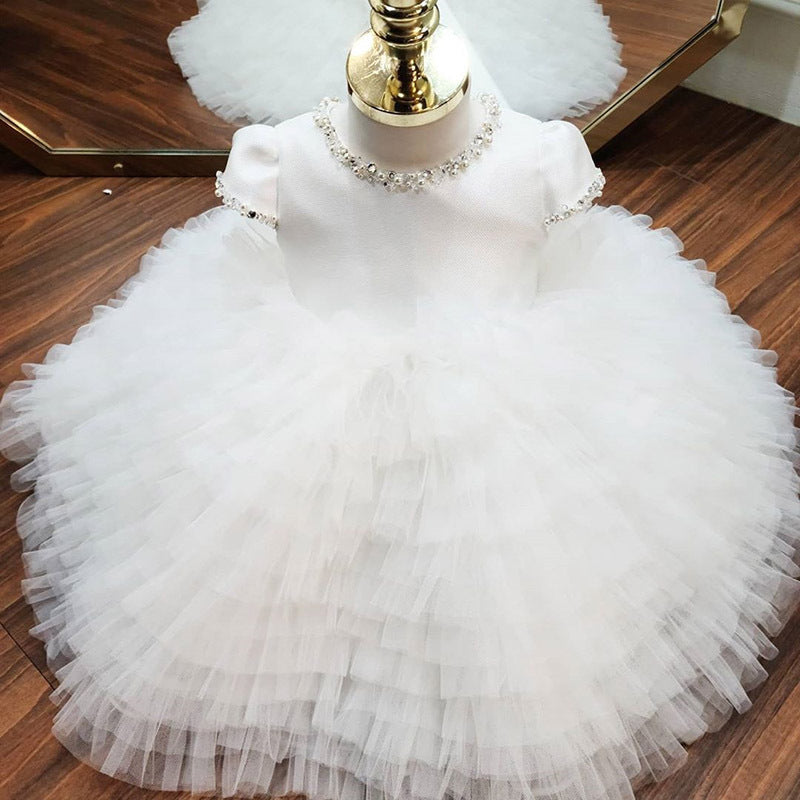 Baby Cute Girl Puffy White Dress Birthday Party Princess Dress