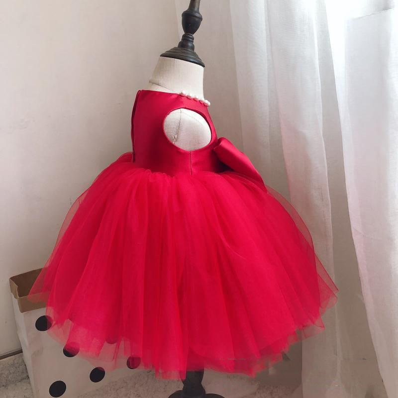 Baby Girl Big Bow Rose Pageant Dress Toddler Christmas  Princess Dress