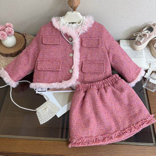 Girls' New Winter Jacket and Skirt Two-piece Suit