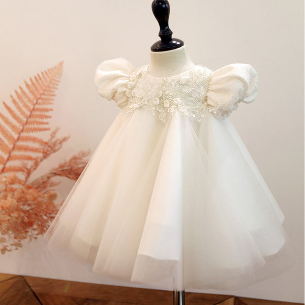 Elegant Baby Puff Sleeve Princess Dress Toddler Christening Dress