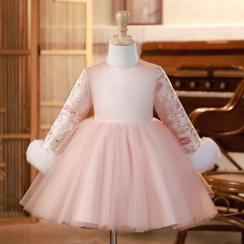 Cute Children's New Year's Greeting Princess Dress Girl's Winter Birthday Dress