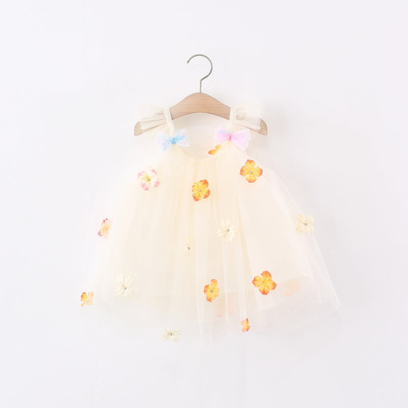 Summer New Girls Bow Petal Tulle Dress