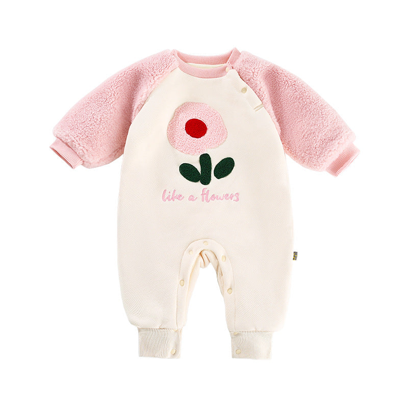 Velvet Raglan Sleeve Petite Flower Baby Romper